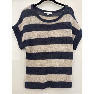 NEW WD NY Lightweight Sweater Womens Knit Blouse Navy Cream Striped Beachwear XS